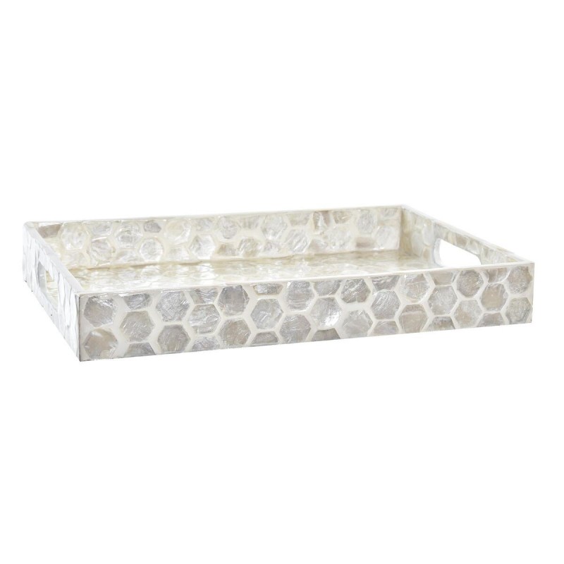 Plateau apéritif DKD Home Decor Mosaïque Blanc Nacre noire Boho (30 x 