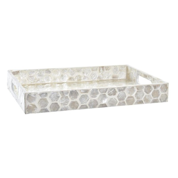 Plateau apéritif DKD Home Decor Mosaïque Blanc Nacre noire Boho (30 x 