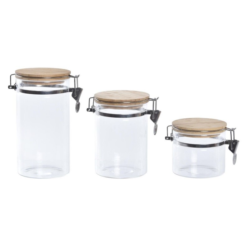 Set de 3 Boites DKD Home Decor Naturel Transparent Bambou Verre Borosi