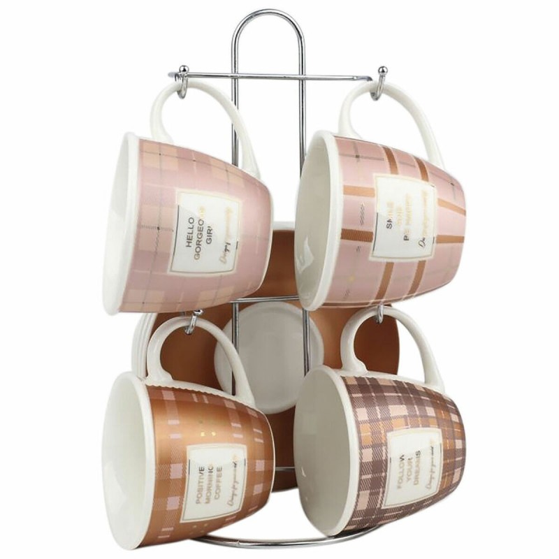 Ensemble de tasses à café DKD Home Decor Rose Marron Porcelaine Bone C