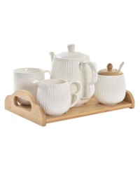 Ensemble de tasses à café DKD Home Decor Naturel Porcelaine Blanc Bamb