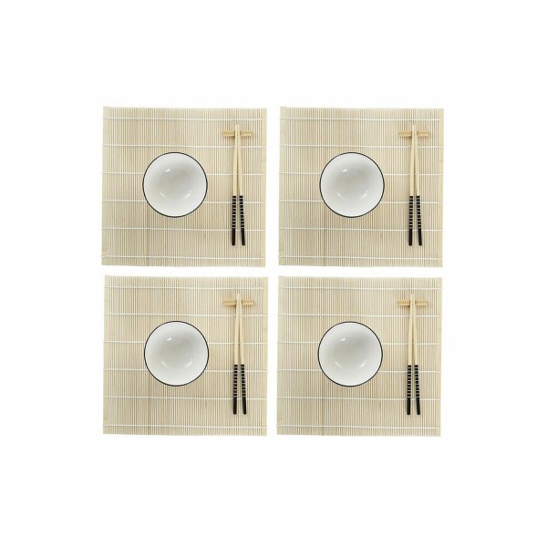 Set de sushi DKD Home Decor Blanc Bambou Grès (14,5 x 14,5 x 31 cm)