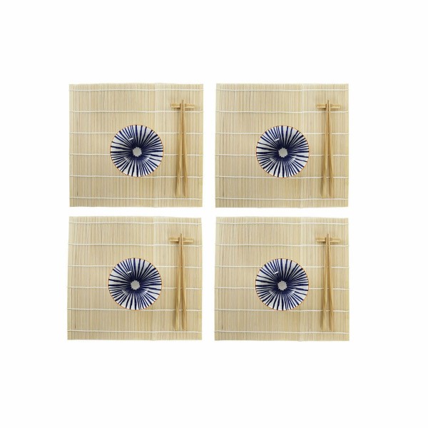 Set de sushi DKD Home Decor Bleu Blanc Bambou Grès (14,5 x 14,5 x 31 c