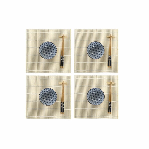 Set de sushi DKD Home Decor Bleu Bambou Grès (14,5 x 14,5 x 31 cm)