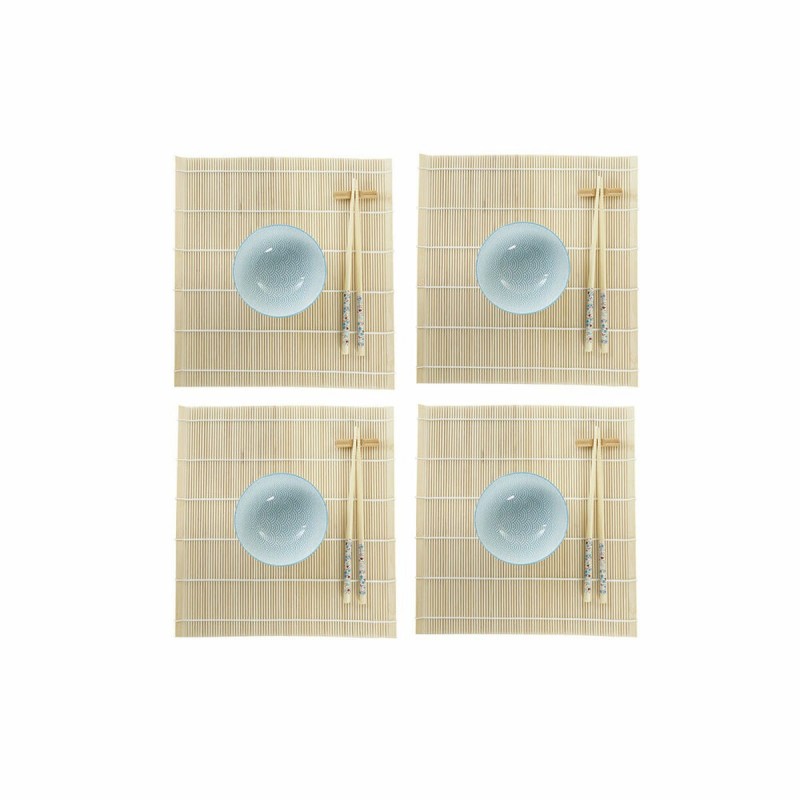 Set de sushi DKD Home Decor Bleu Blanc Bambou Grès (14,5 x 14,5 x 31 c