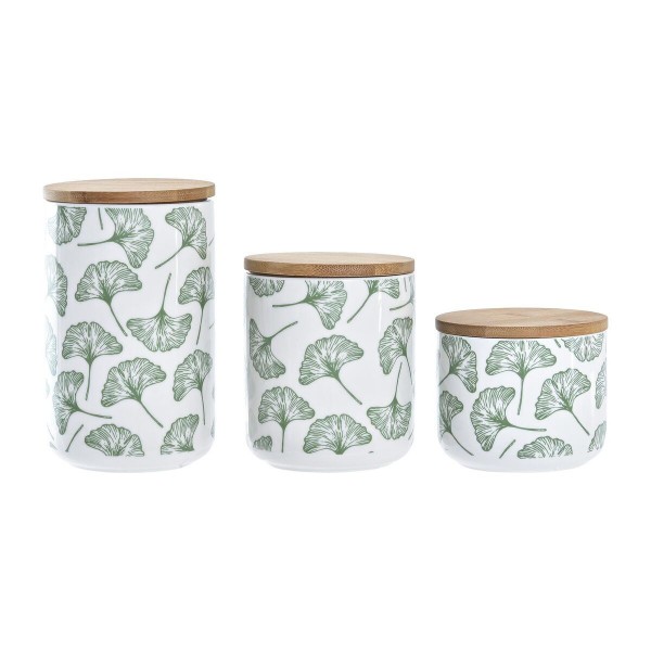 Set de 3 Boites DKD Home Decor Naturel Blanc Vert Bambou Grès Tropical