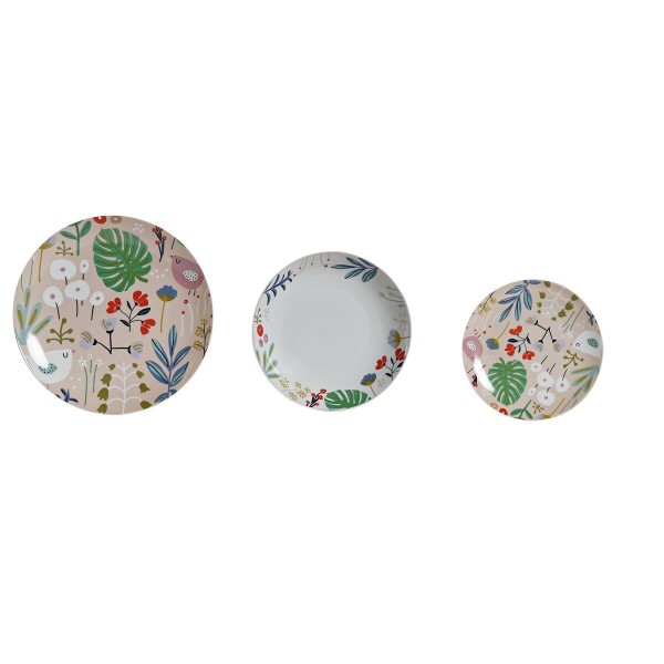 Service de Vaisselle DKD Home Decor Multicouleur Fleurs Porcelaine (18