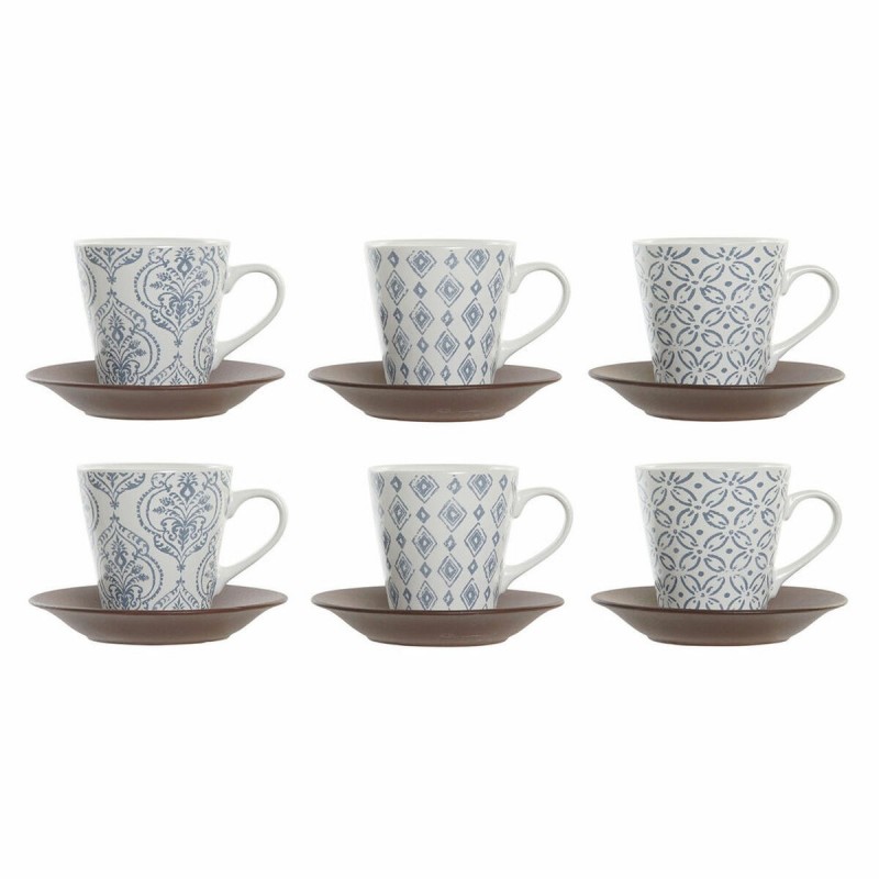 Ensemble de tasses à café DKD Home Decor Bleu Marron Grès (150 ml)