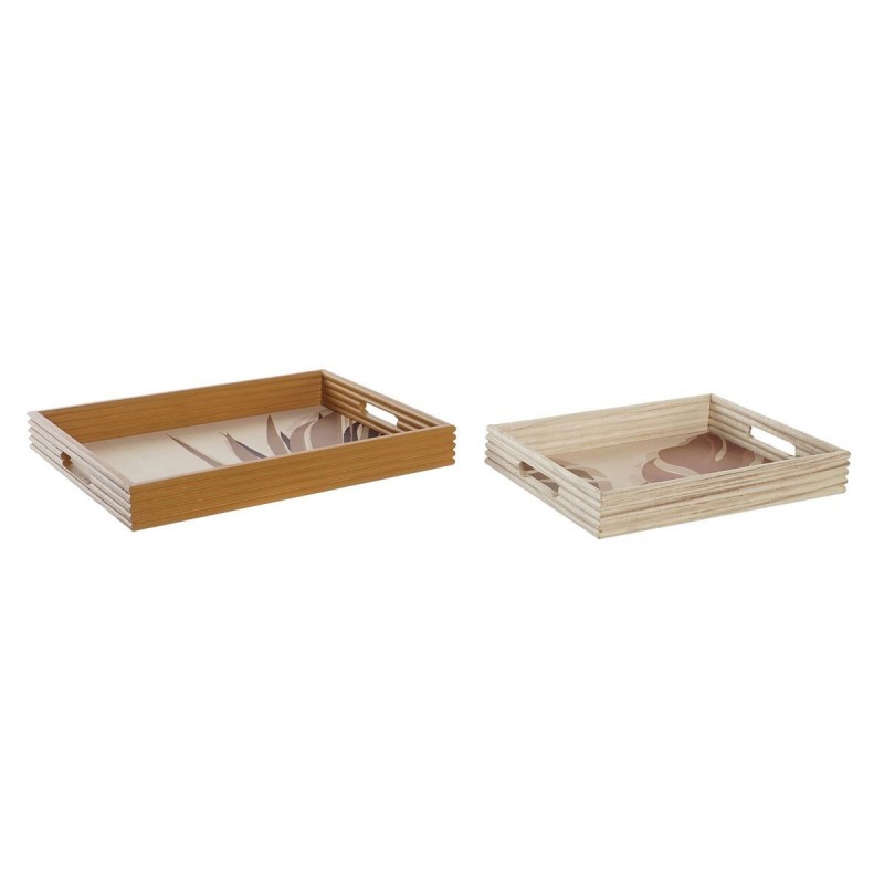 Jeux de plateaux DKD Home Decor Naturel 2 Pièces Moutarde Bois MDF Boh