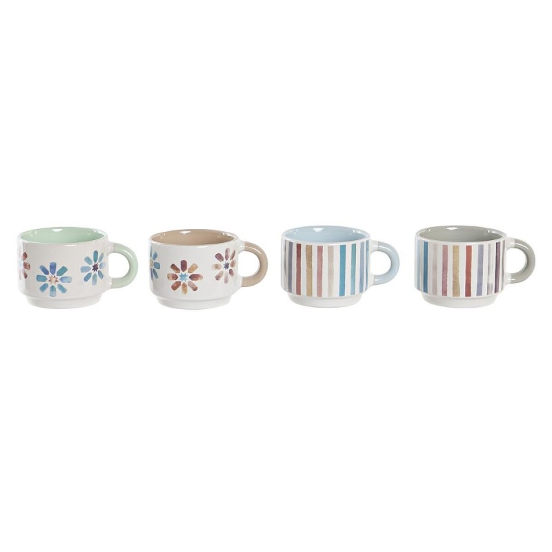 Ensemble de tasses à café DKD Home Decor Rayures Fleurs Métal Grès (15