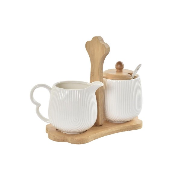 Laitière et sucrier DKD Home Decor Naturel Porcelaine Blanc Bambou 3 P