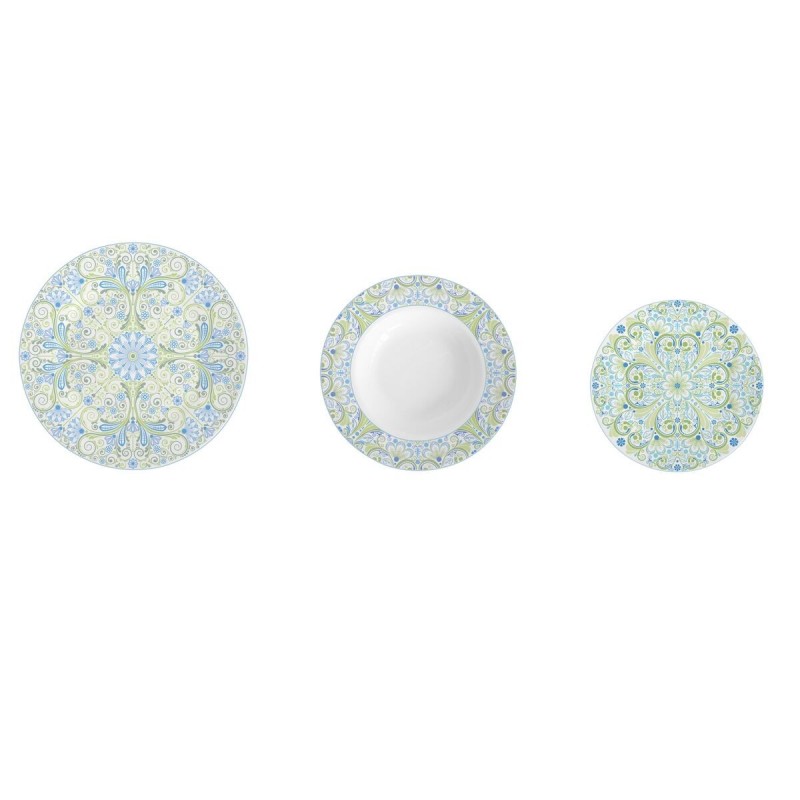 Service de Vaisselle DKD Home Decor Porcelaine Bleu Vert 18 Pièces