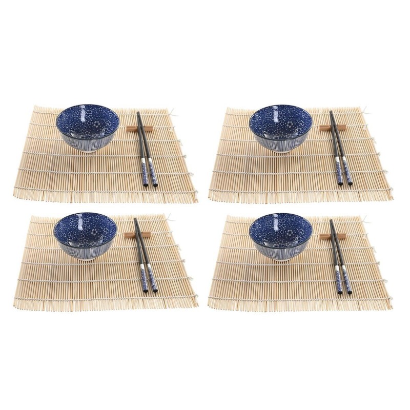 Set de sushi DKD Home Decor Noir Bleu Bambou Grès Oriental (16 Pièces)