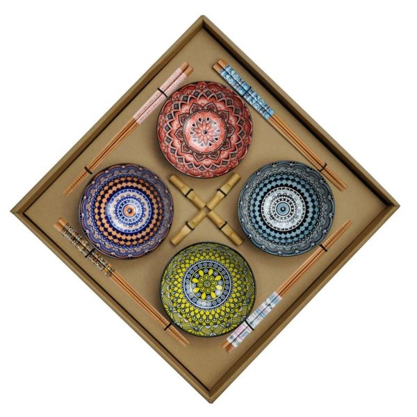 Set de sushi DKD Home Decor Multicouleur Bambou Mandala Grès Oriental 