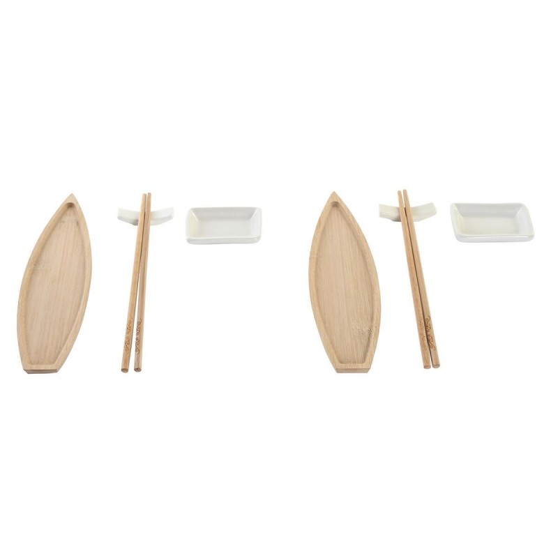 Set de sushi DKD Home Decor Céramique Naturel Blanc Bambou Oriental