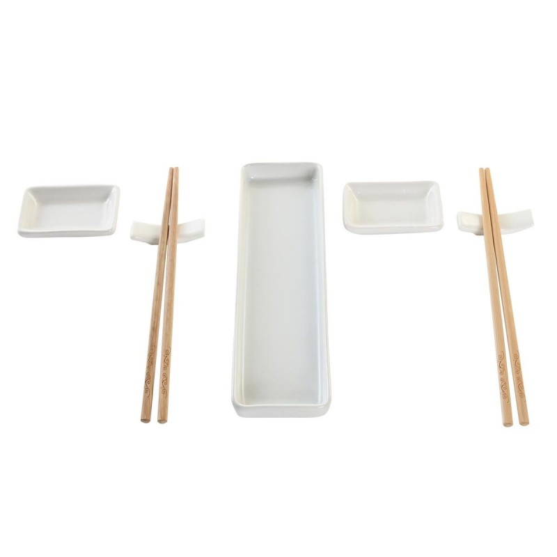 Set de sushi DKD Home Decor Naturel Blanc Bambou Grès Oriental