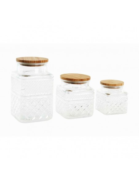 Set de 3 Boites DKD Home Decor Verre Naturel Transparent Bambou (12 x 