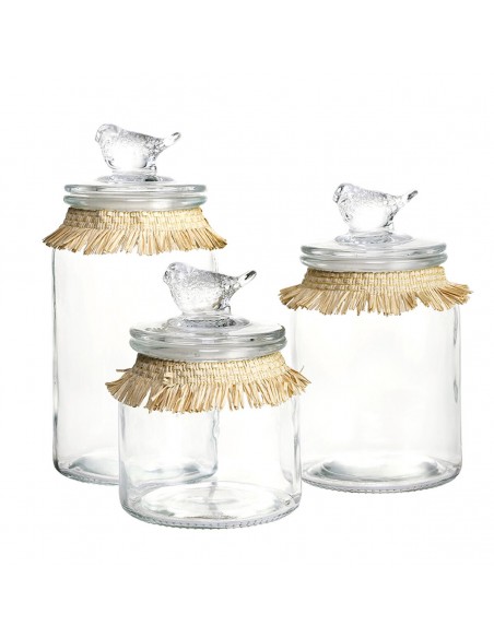 Set de 3 Boites DKD Home Decor Verre Naturel Transparent Fibre (11 x 1