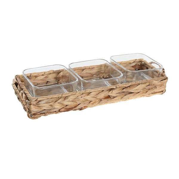 Plateau apéritif DKD Home Decor Verre Naturel Fibre (30 x 11 x 6 cm) (