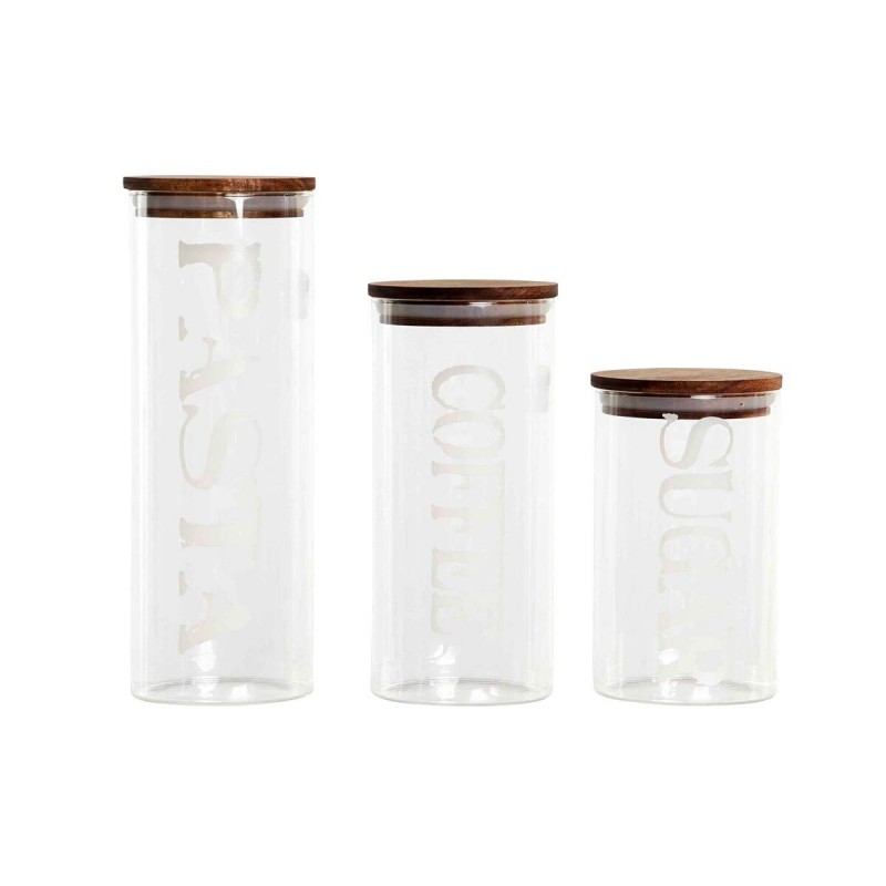 Set de 3 Boites DKD Home Decor Naturel Transparent Acacia Lettres Verr