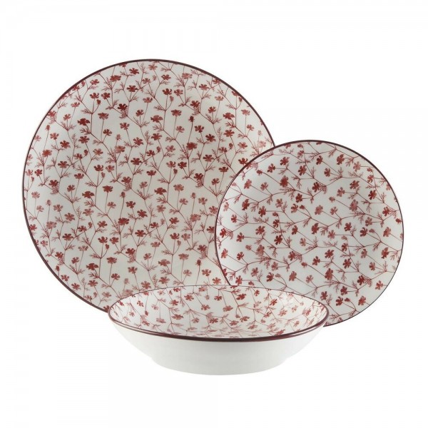 Assietes Versa Savage Burgundy 18 Pièces Porcelaine