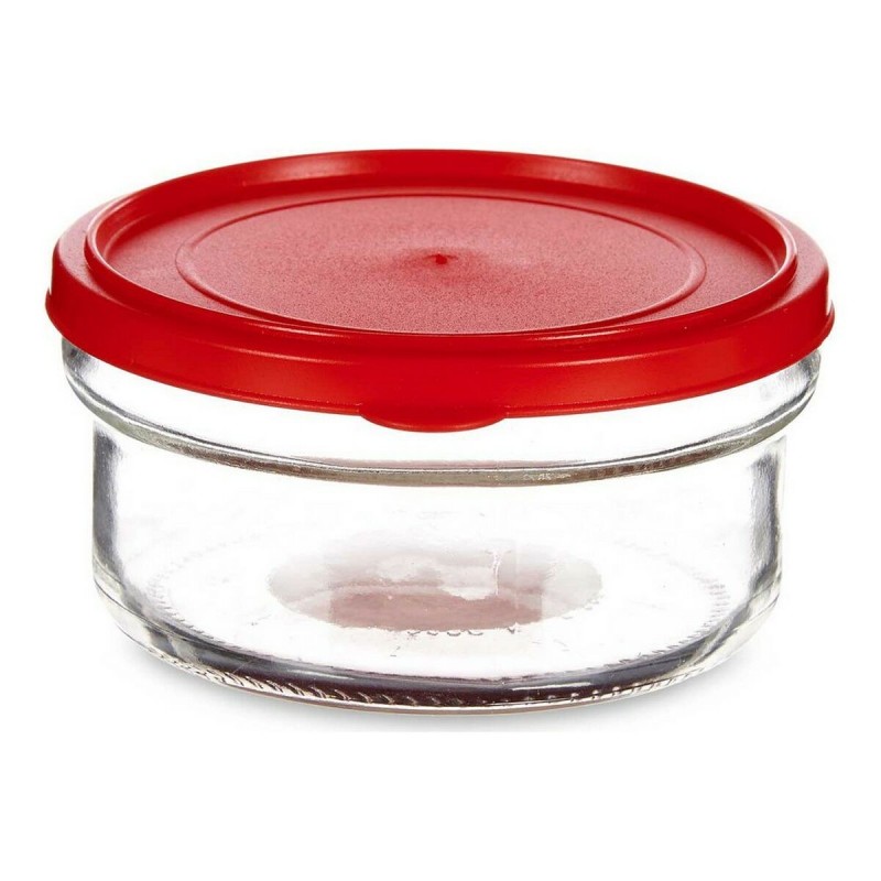 Round Lunch Box with Lid Red Plastic...