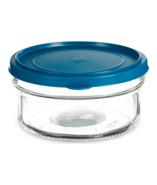 Round Lunch Box with Lid Blue Plastic...