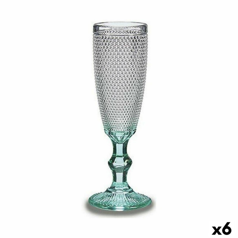 Coupe de champagne Points Transparent Turquoise verre 6 Unités (185 ml