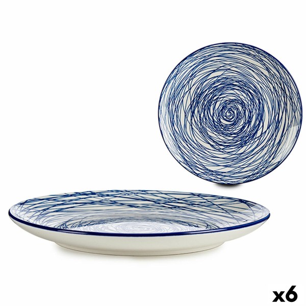 Assiette plate Rayures Porcelaine Bleu Blanc 6 Unités (24 x 2,8 x 24 c