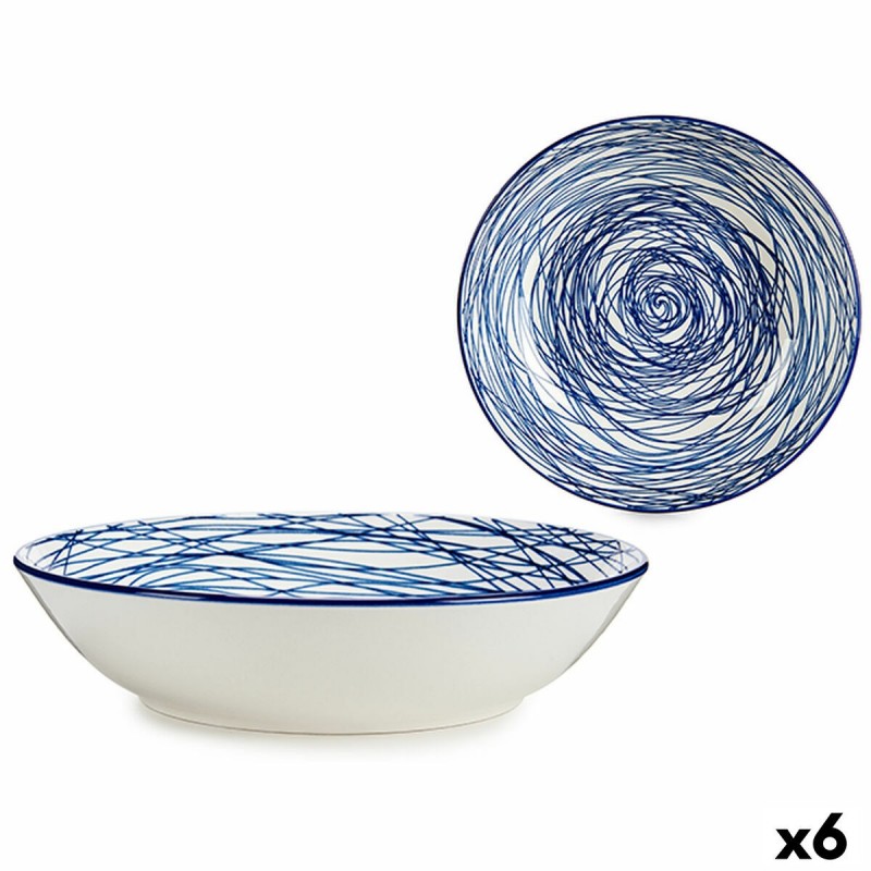 Assiette creuse Rayures Porcelaine Bleu Blanc 6 Unités (20 x 4,7 x 20 