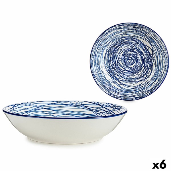 Assiette creuse Rayures Porcelaine Bleu Blanc 6 Unités (20 x 4,7 x 20 