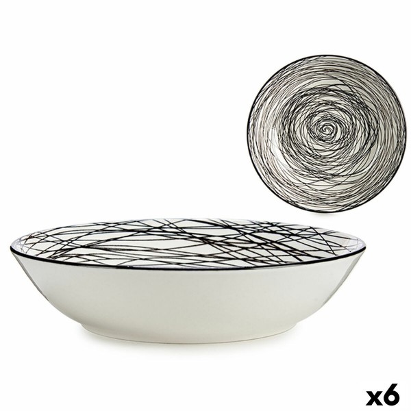 Assiette creuse Rayures Porcelaine Noir Blanc 6 Unités (20 x 4,7 x 20 