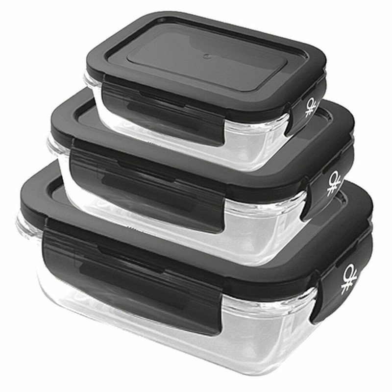 Ensemble de Boîtes à Lunch Benetton Verre Borosilicaté Noir (3 pcs)