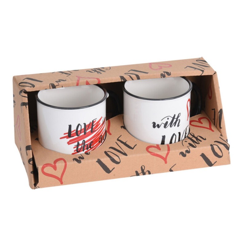 Ensemble de 2 mugs Blanc Coeurs Porcelaine