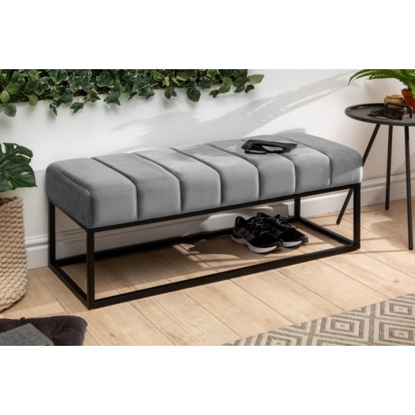 Banc design capitonné en velours coloris gris