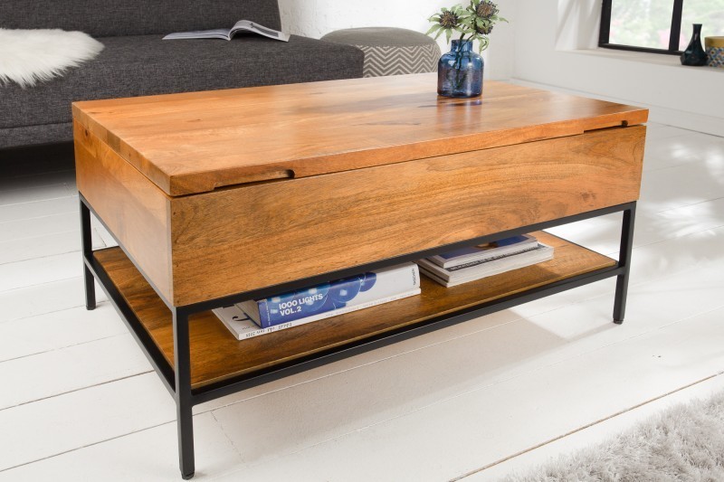 Table basse avec plateau relevable en bois massif