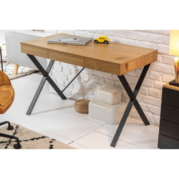 Bureau 110cm design industriel coloris chêne