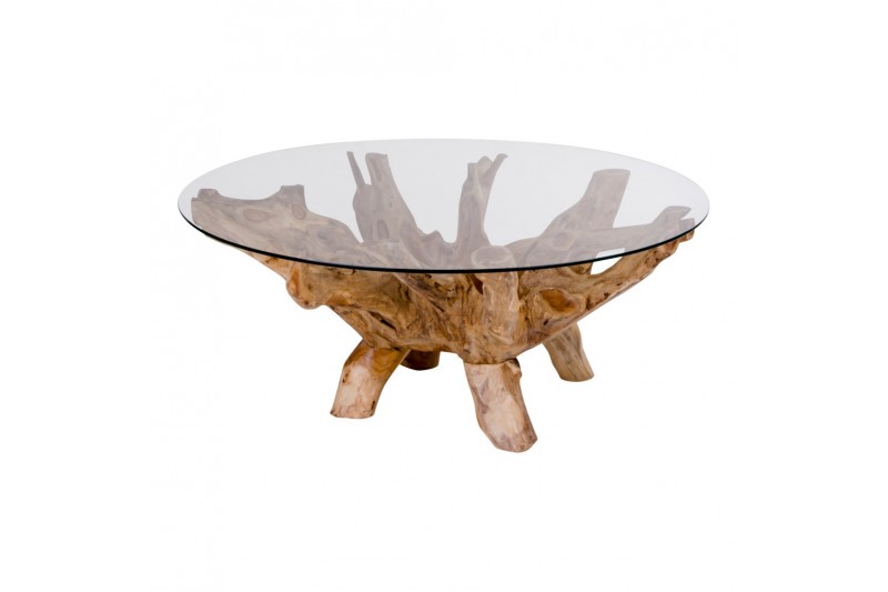 Table basse ronde en bois massif coloris naturel