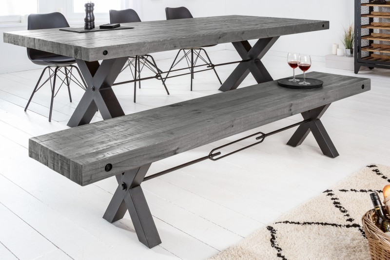 Banc de 170cm en bois massif coloris gris