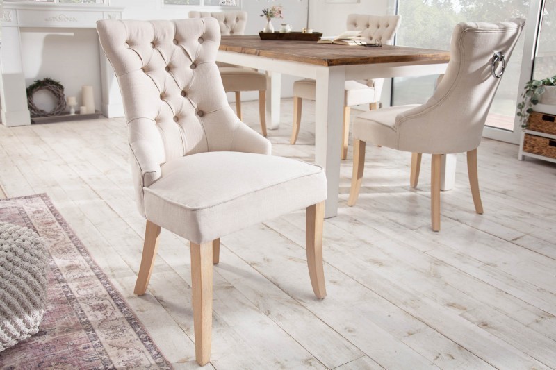 Chaise de table à manger en velours coloris beige